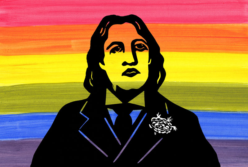 Oscar Wilde rainbow flag Bust of Oscar Wilde on a rainbow flag