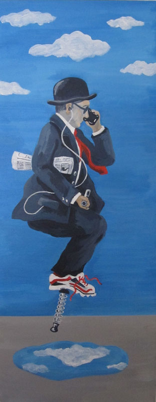 The Commuter Businessman on a pogo stick