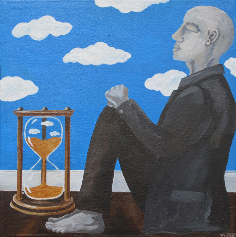 Waiting Man sitting with hourglass